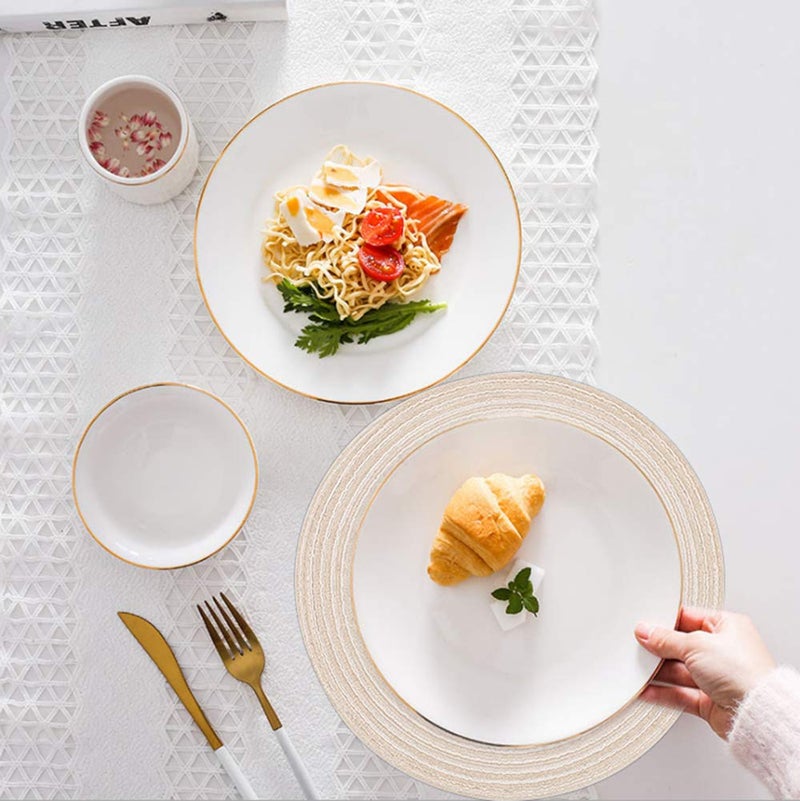 Topotdor 14 Inch Round Placemats Heat-Resistant Stain Resistant Anti-Skid Washable Polyproplene Table Mats Placemats (Beige, Set of 6) - Image 5